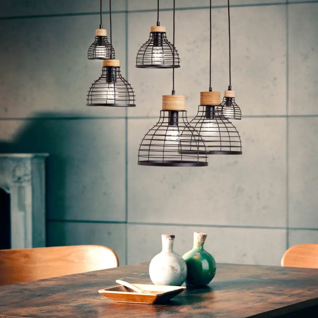 Brilliant Avia Hanglamp E27 - 6x52W - Zwart/Hout
