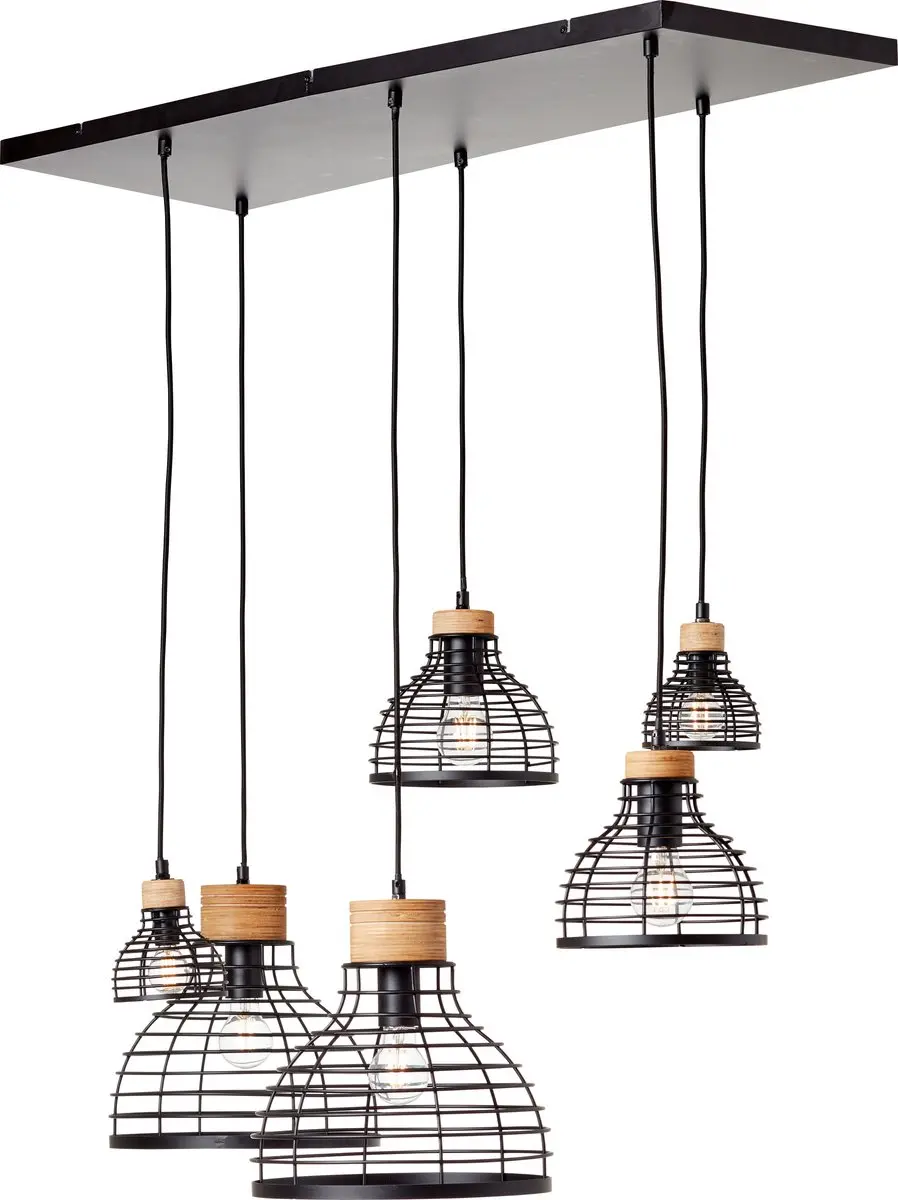 Brilliant Avia Hanglamp E27 - 6x52W - Zwart/Hout