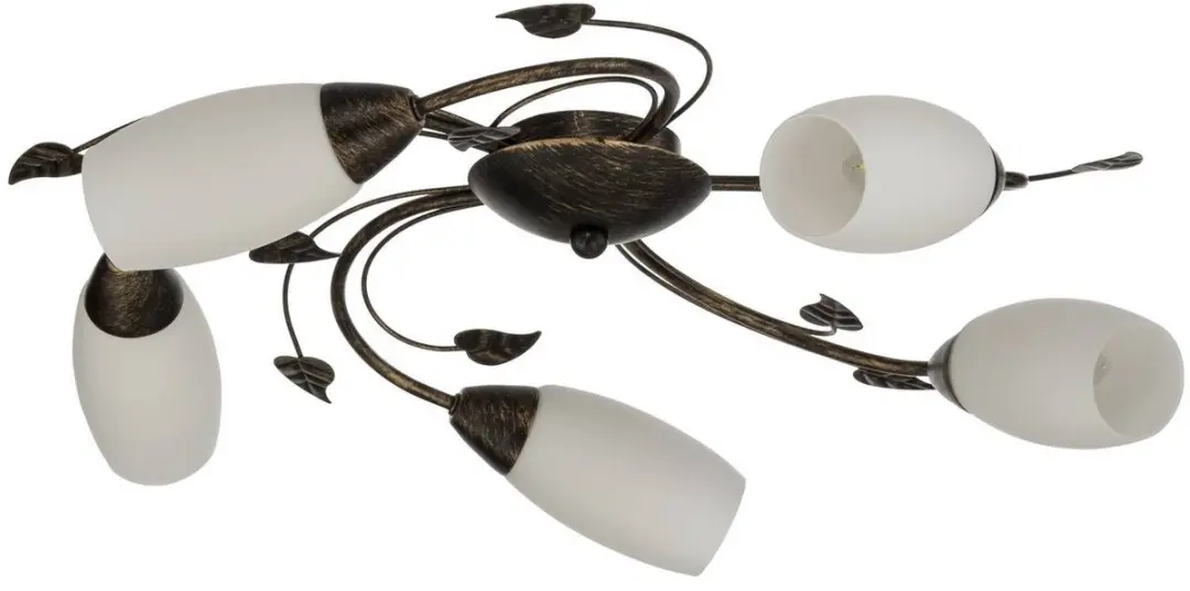 Lindby Plafondlamp 5-Lichts Glas Metaal - Ø58cm Wit/Zwartgoud