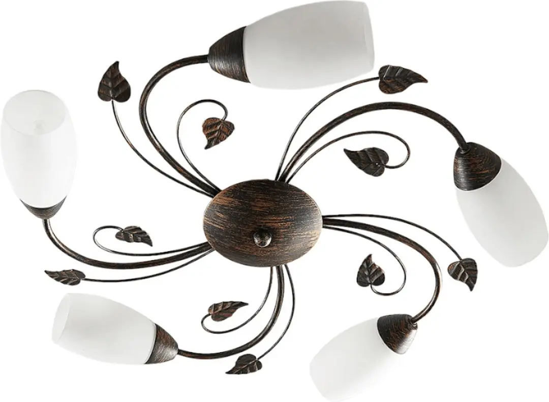 Lindby Plafondlamp 5-Lichts Glas Metaal - Ø58cm Wit/Zwartgoud