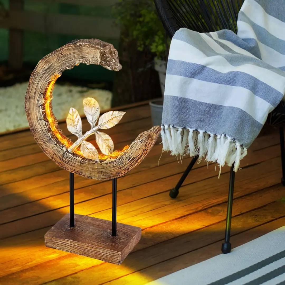 Globo Solarlamp Maan Houtlook 24x52cm - 2 Stuks