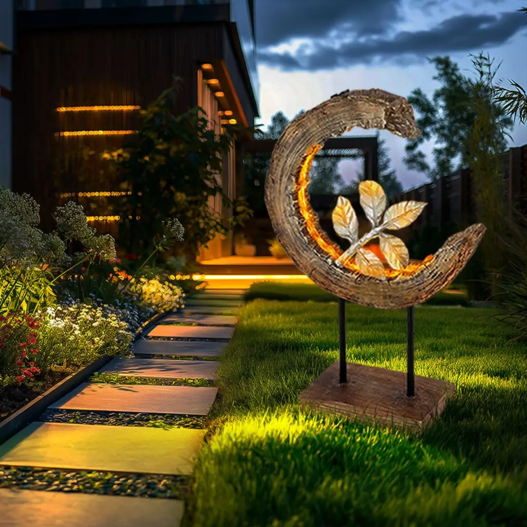 Globo Solarlamp Maan Houtlook 24x52cm - 2 Stuks