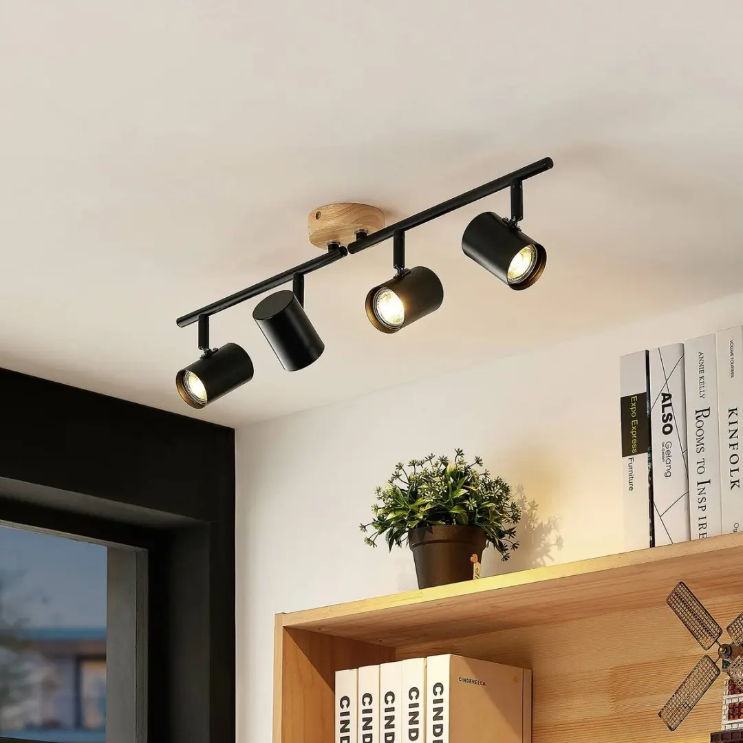 Lindby Plafondlamp 4-Lichts GU10 - Zwart/Licht Hout