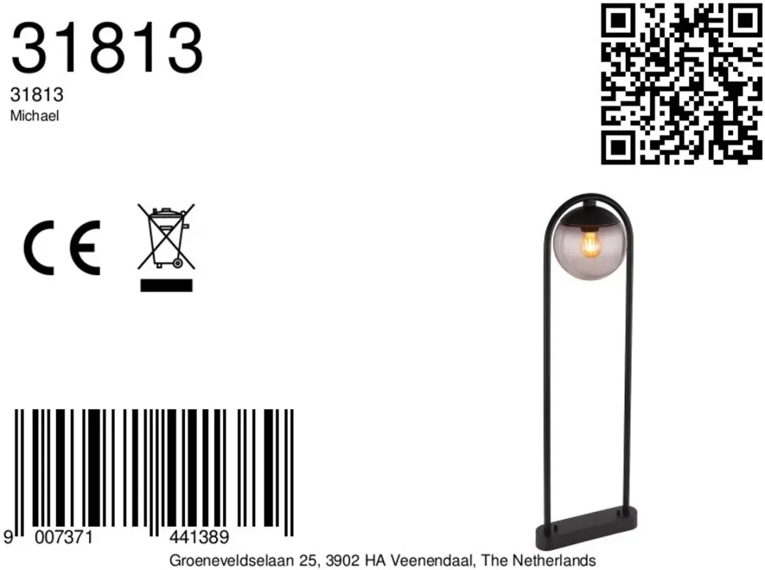 Globo Michael Vloerlamp E27 - 32cm Zwart