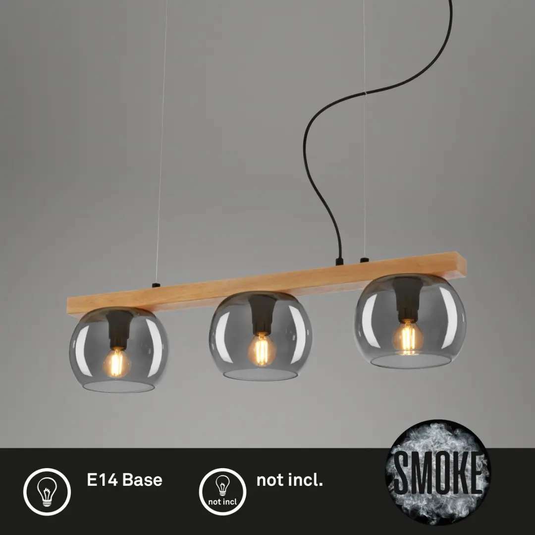 Briloner Kyro Hanglamp - 3x E14 10W - Rookglas
