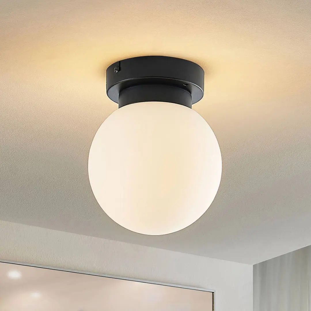 Lindby Plafondlamp Badkamer 1 Licht E14 - 15cm - Zwart Mat