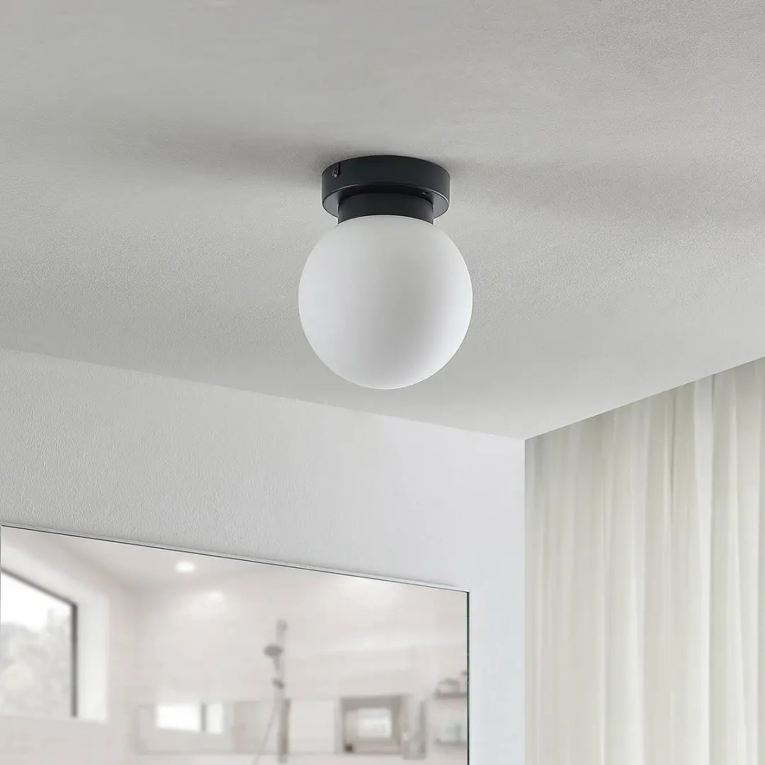 Lindby Plafondlamp Badkamer 1 Licht E14 - 15cm - Zwart Mat