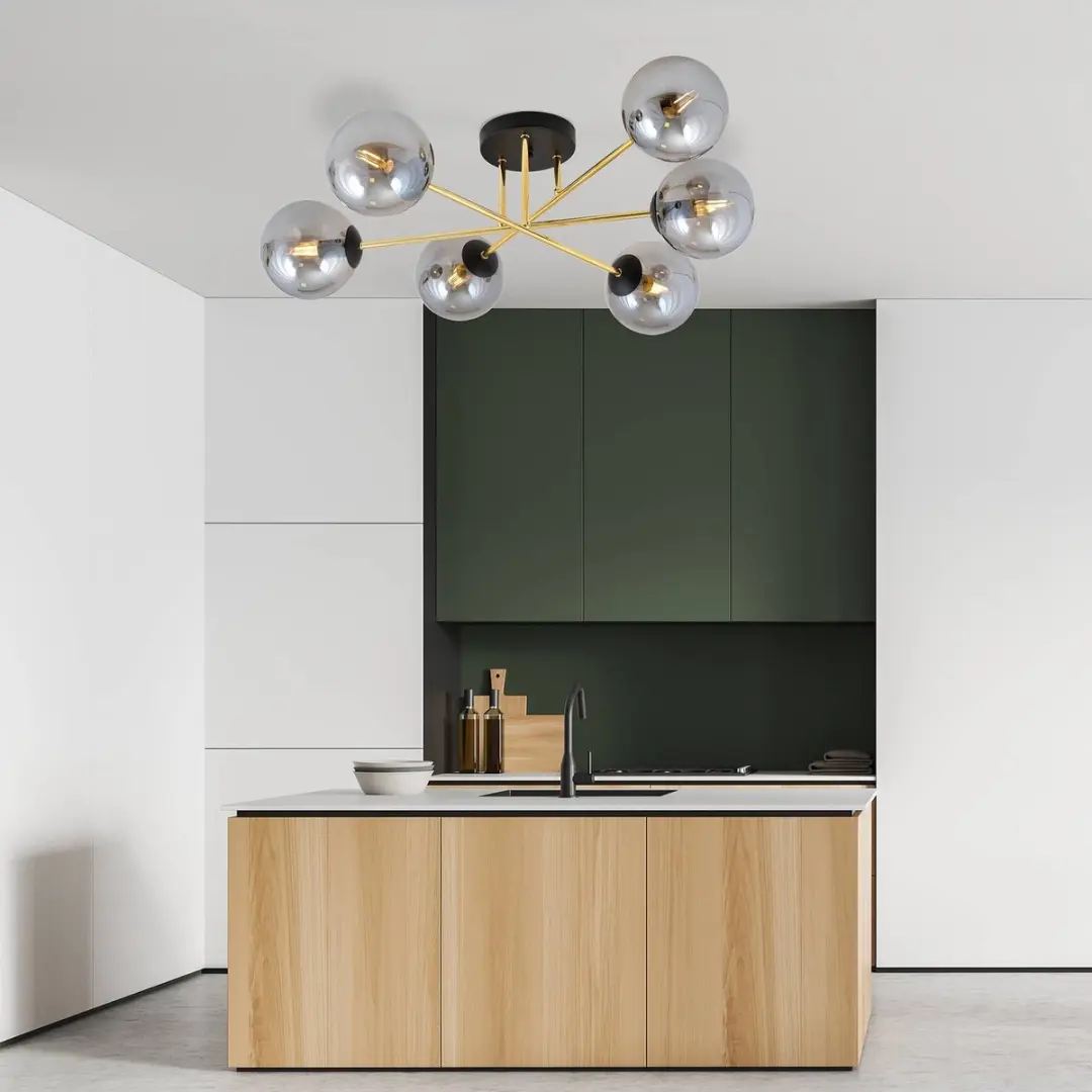 Euluna Plafondlamp 6-Lichts Staal Glas - Ø75cm - Zwart/Goud/Grafiet