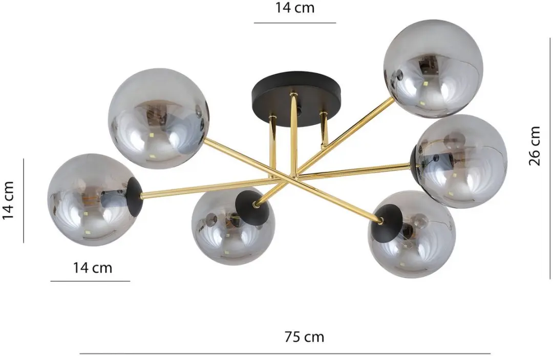 Euluna Plafondlamp 6-Lichts Staal Glas - Ø75cm - Zwart/Goud/Grafiet