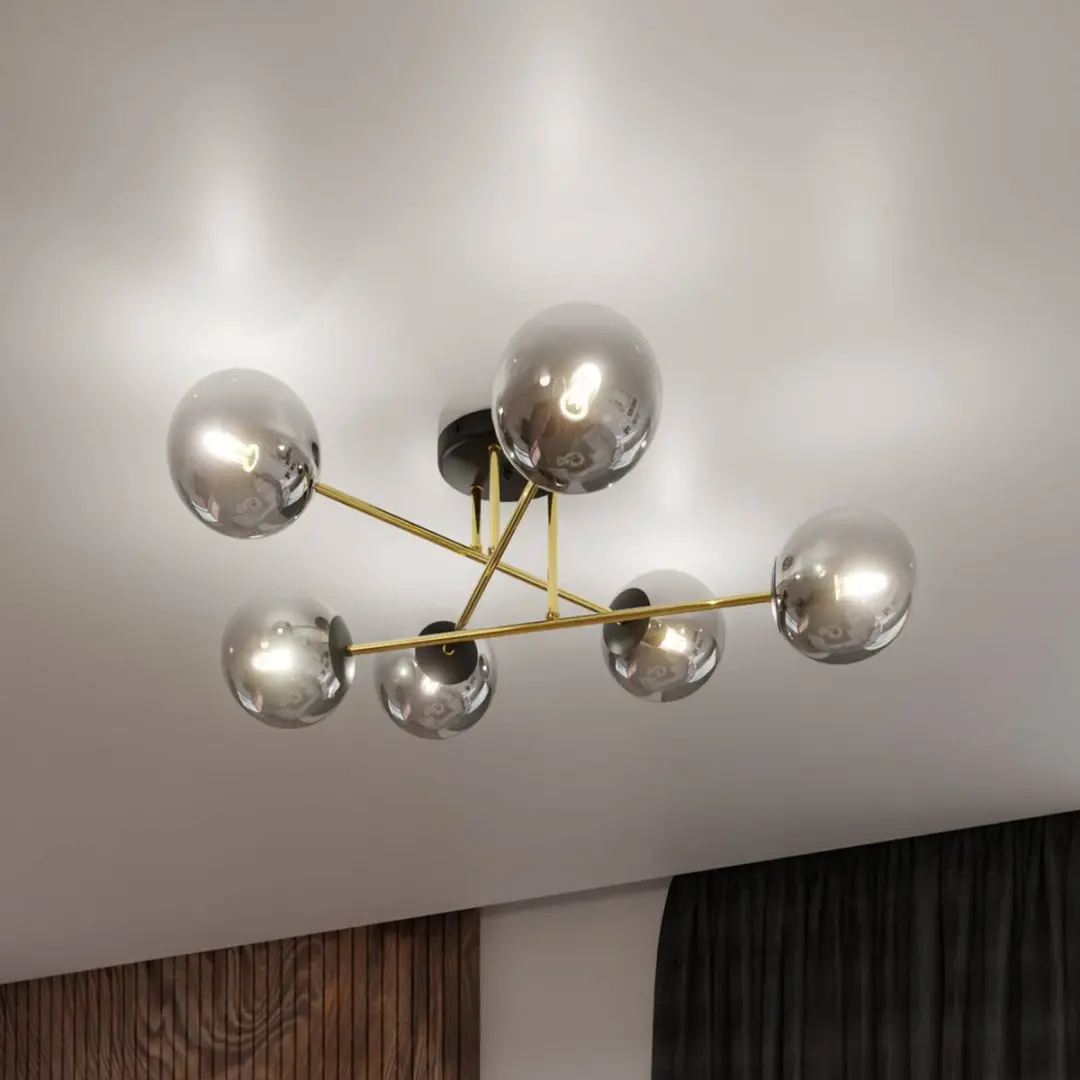 Euluna Plafondlamp 6-Lichts Staal Glas - Ø75cm - Zwart/Goud/Grafiet