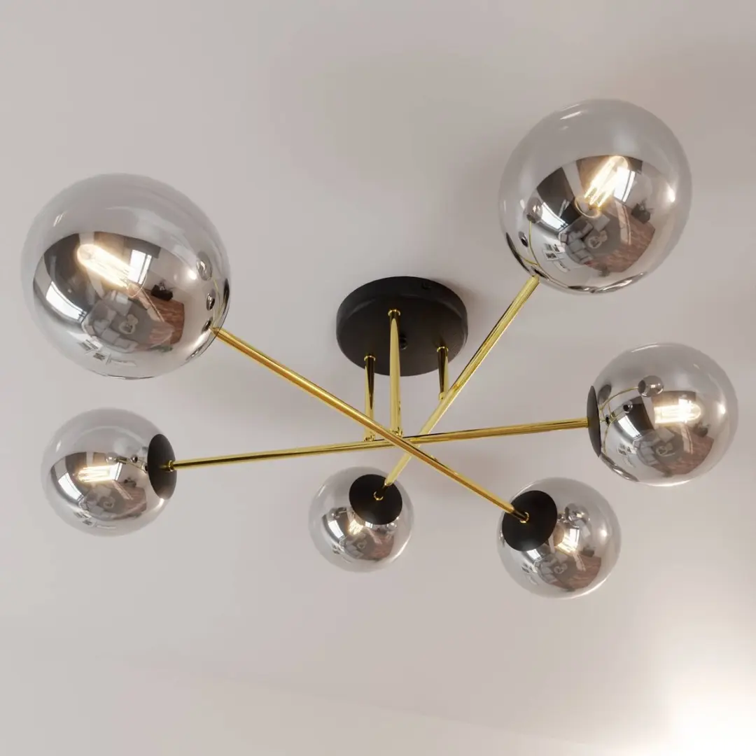 Euluna Plafondlamp 6-Lichts Staal Glas - Ø75cm - Zwart/Goud/Grafiet