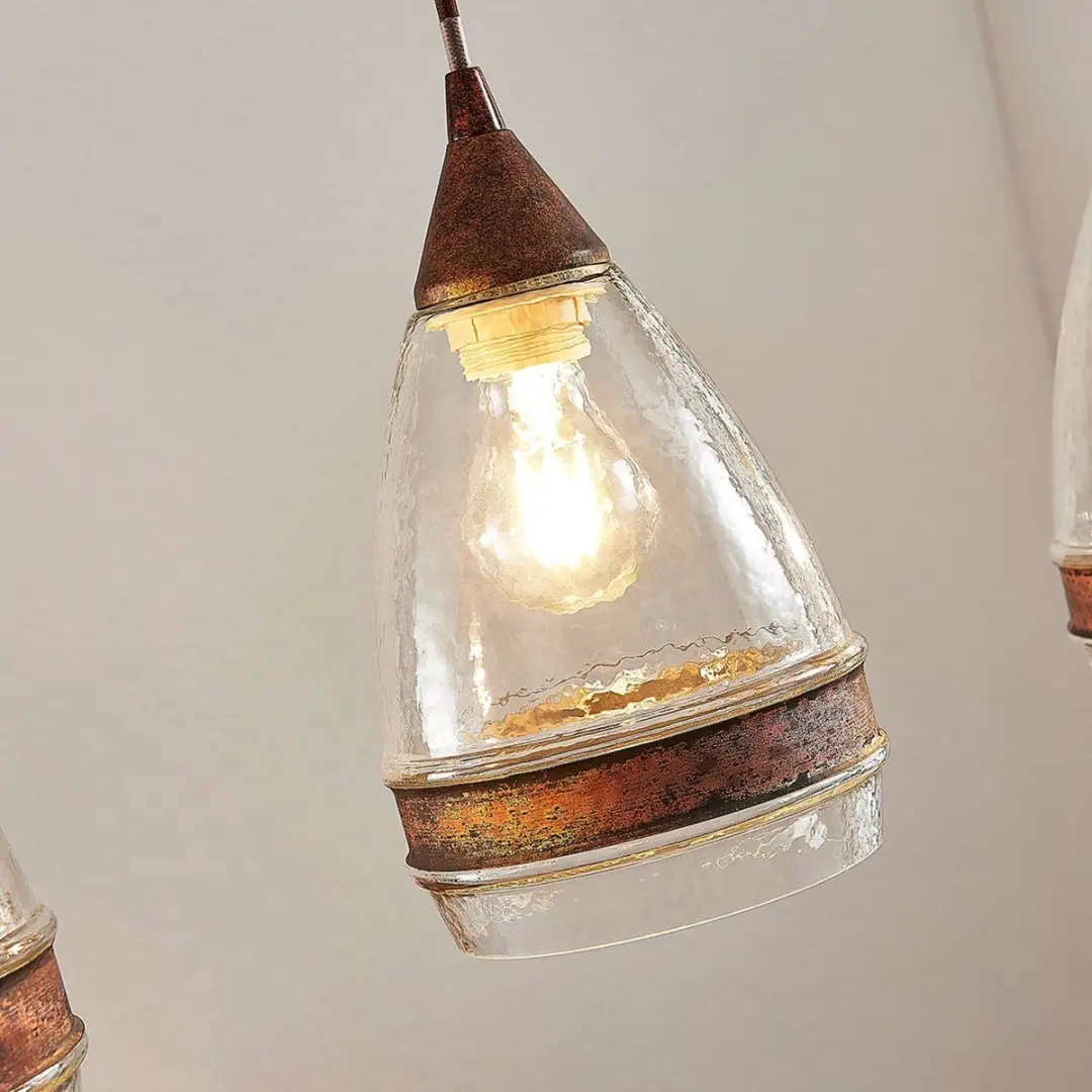 Lindby Hanglamp 3-Lichts Metaal Glas - E27 - Roestbruin