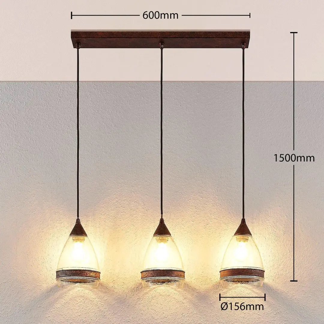 Lindby Hanglamp 3-Lichts Metaal Glas - E27 - Roestbruin