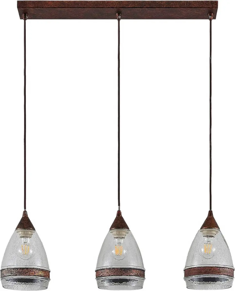 Lindby Hanglamp 3-Lichts Metaal Glas - E27 - Roestbruin