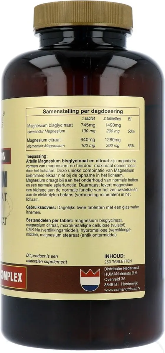 Artelle Magnesium Bisglycinaat & Citraat 250 Tabletten