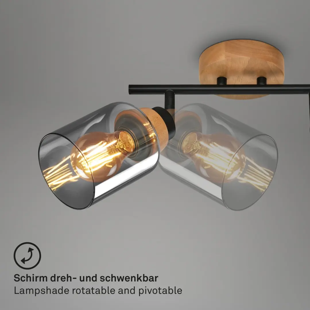 Briloner HEMA Spot met hout rookglas 2x E27 10W - 13,5cm