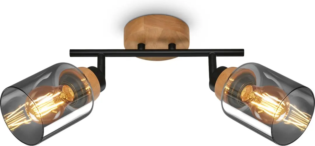Briloner HEMA Spot met hout rookglas 2x E27 10W