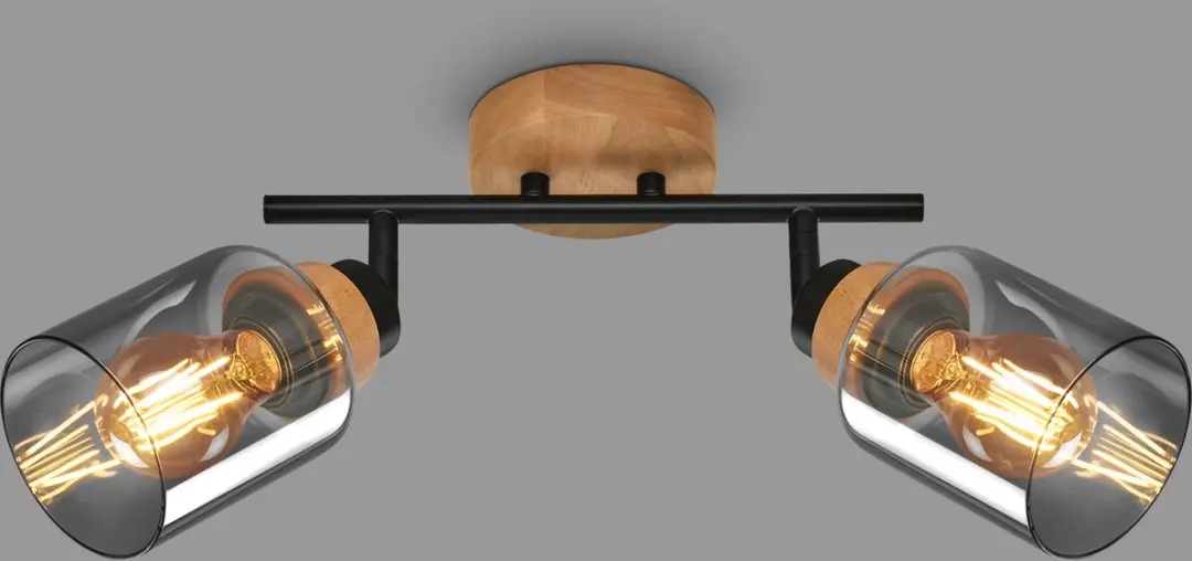 Briloner HEMA Spot met hout rookglas 2x E27 10W - 13,5cm