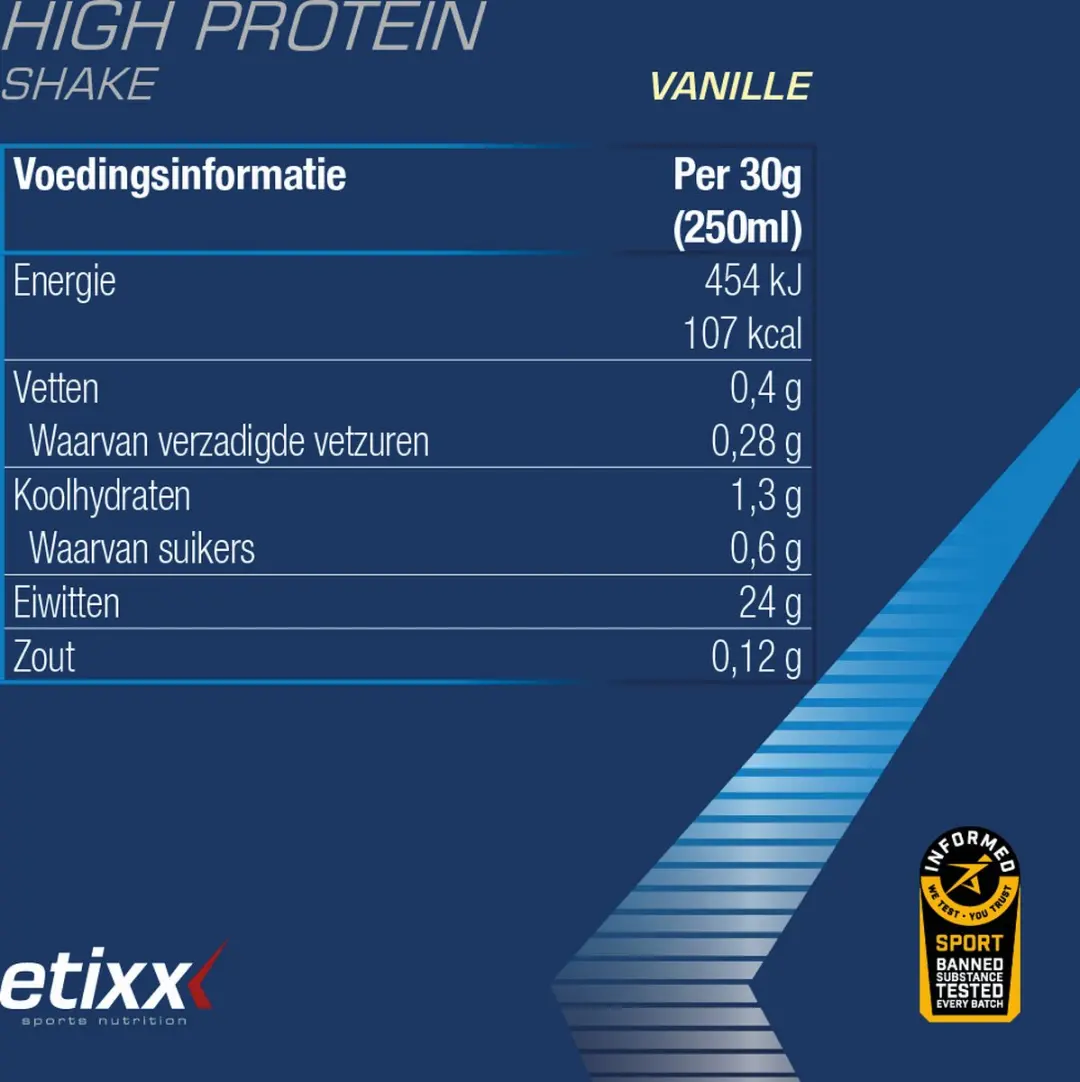 Etixx High Protein Eiwitshake 1000g - Vanille - afbeelding 6 van 6