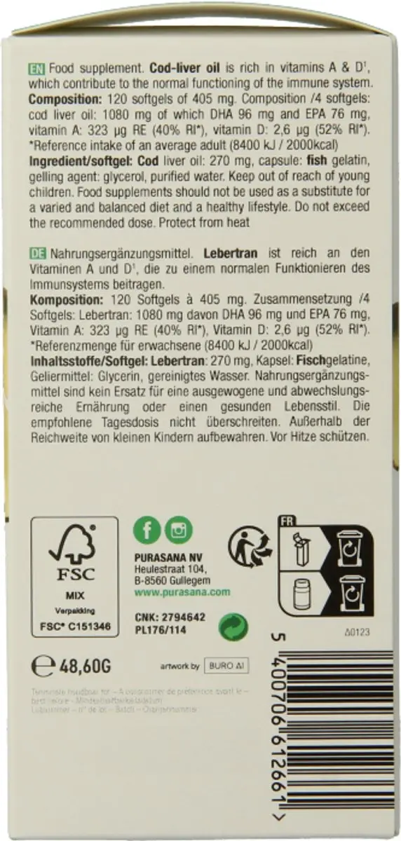 Purasana Levertraan Softgels 120 capsules