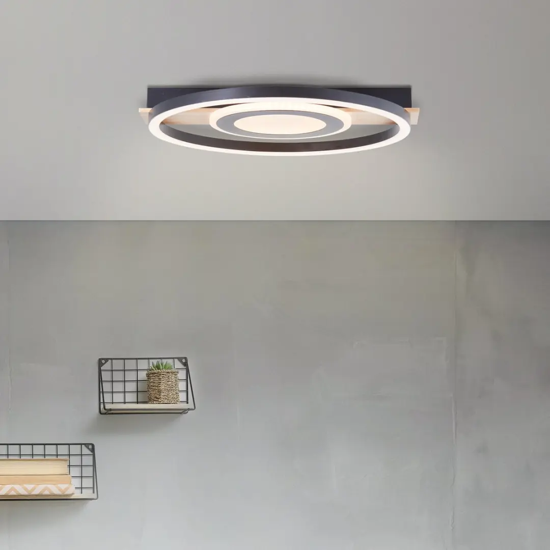 Brilliant Maureen LED Plafondlamp 22W - 3000K - Zwart/Hout - afbeelding 6 van 6