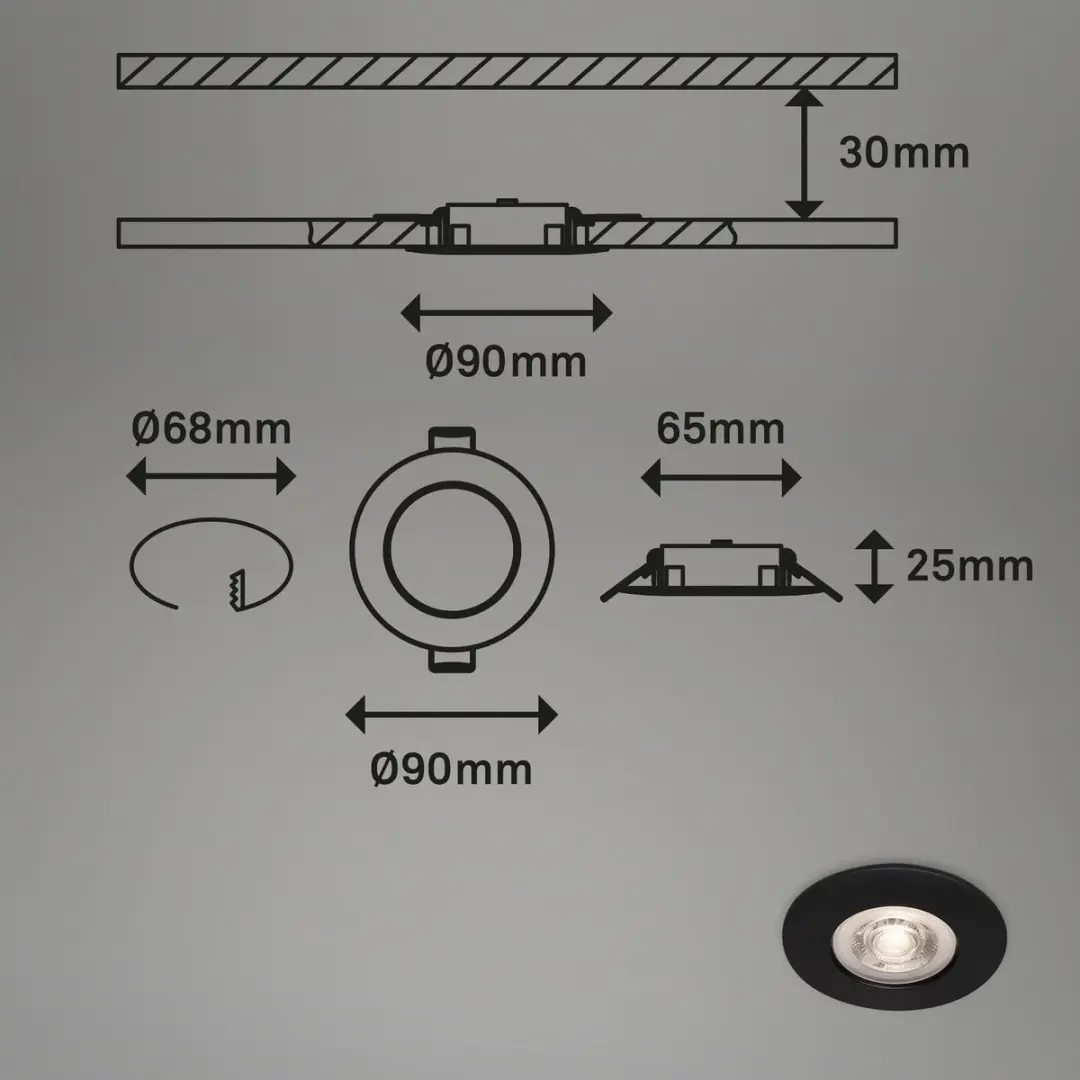 Briloner LED Inbouwspots Set 4 Stuks - Ø9cm - IP44 - Zwart