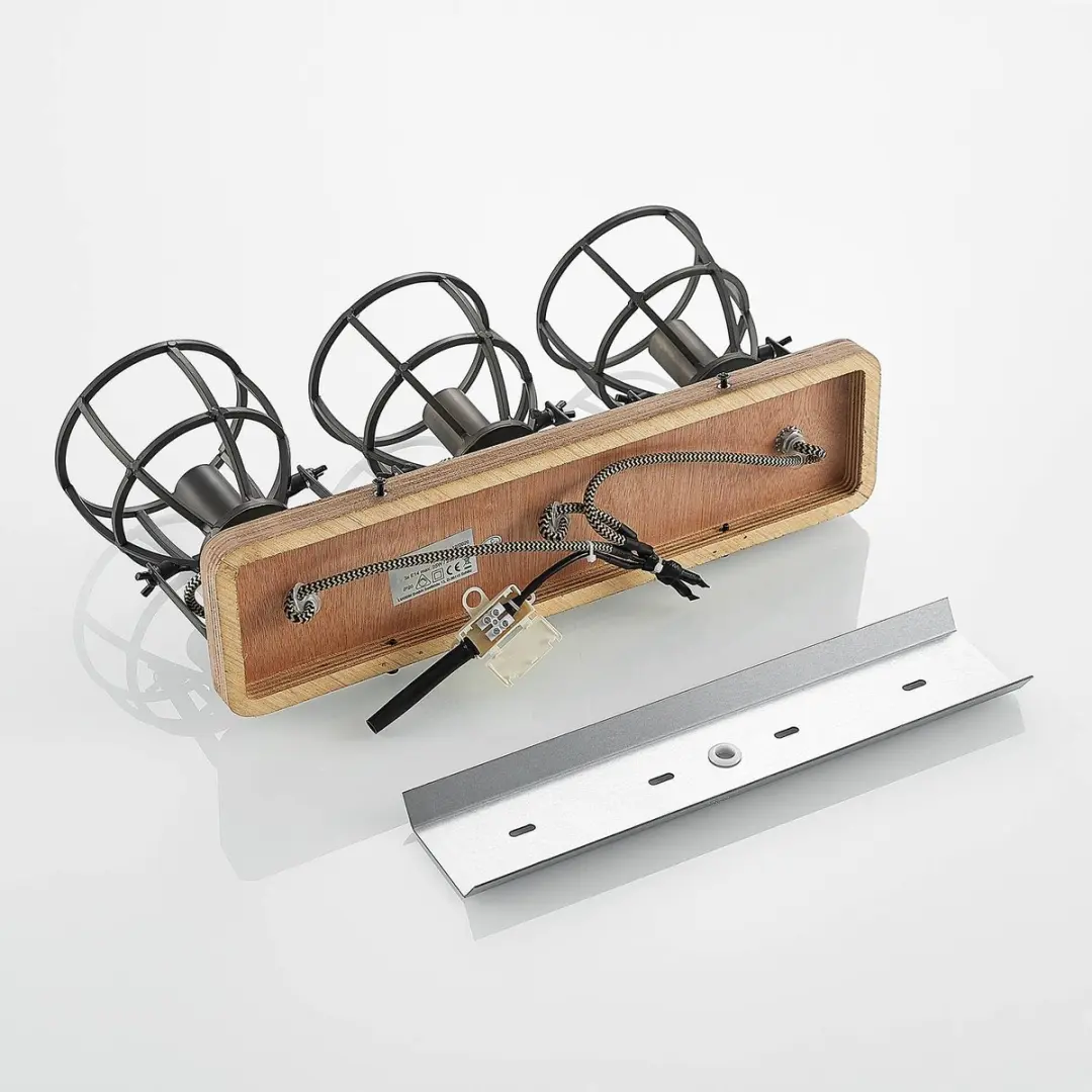 Lindby Plafondlamp Hout 3-Lichts Metaal - Zwart/Bruin