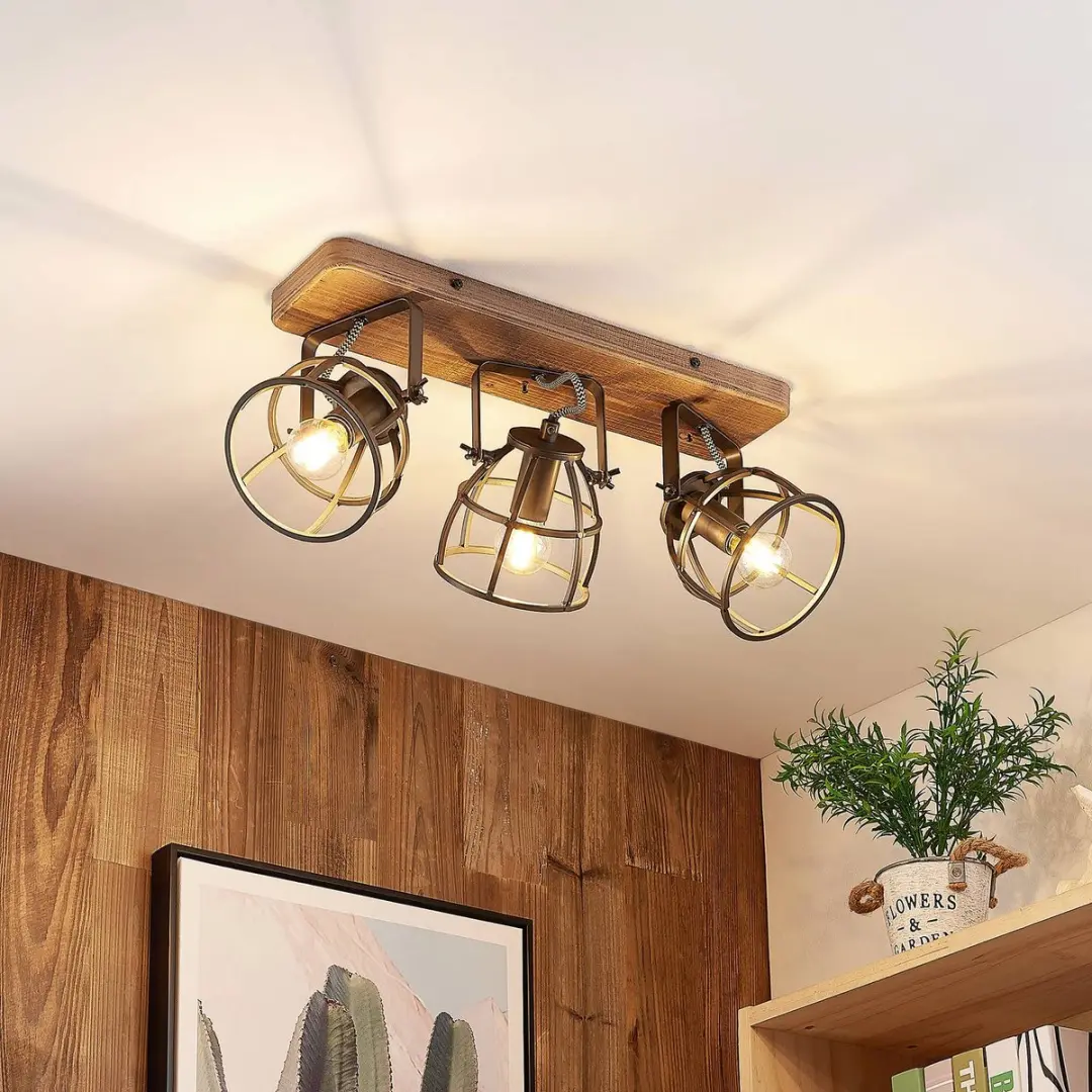 Lindby Plafondlamp Hout 3-Lichts Metaal - Zwart/Bruin