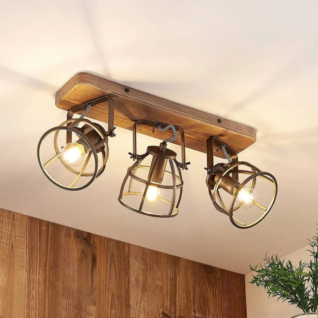 Lindby Plafondlamp Hout 3-Lichts Metaal