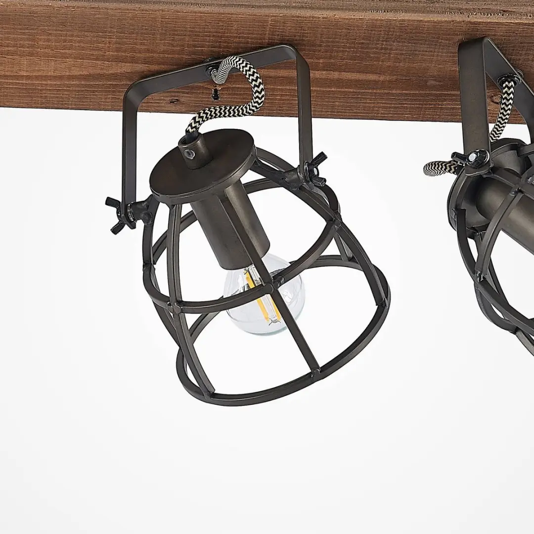 Lindby Plafondlamp Hout 3-Lichts Metaal - Zwart/Bruin - afbeelding 6 van 6
