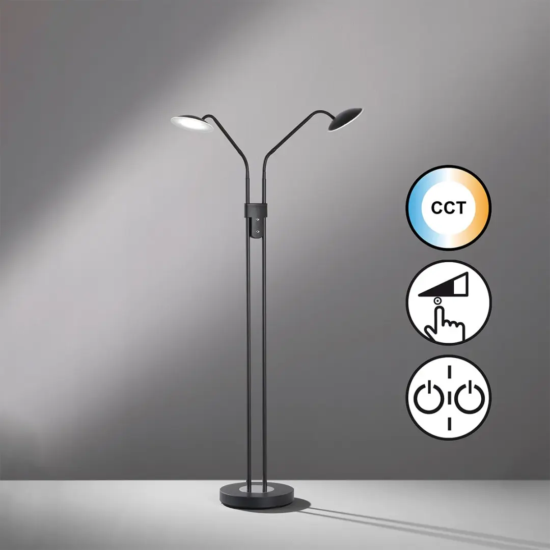 Fischer & Honsel Tallri Vloerlamp - 2x LED 7,5W - 135cm - Dimbaar - Zwart