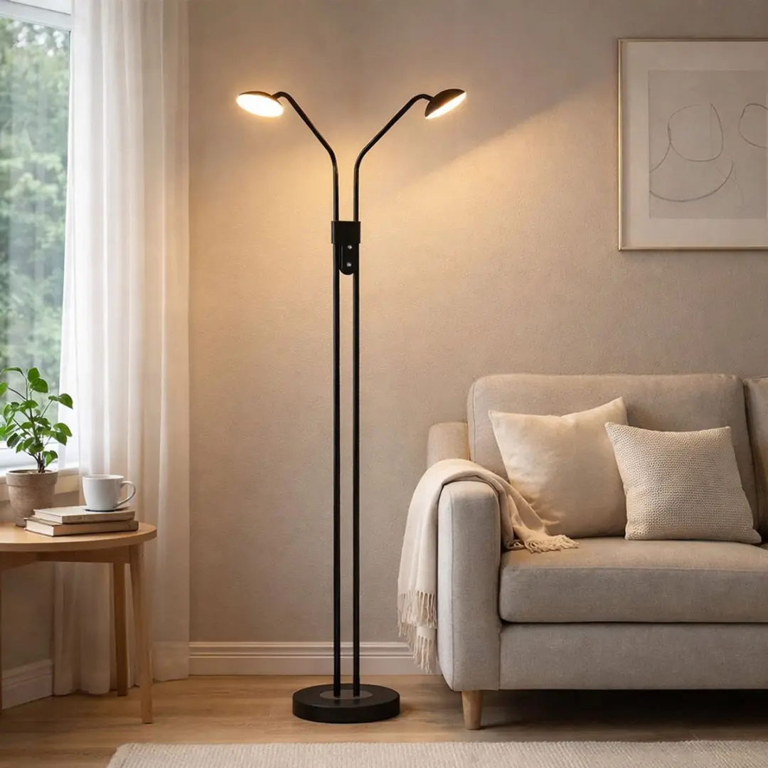 Fischer & Honsel Tallri Vloerlamp - 2x LED 7,5W - 135cm - Dimbaar - Zwart - afbeelding 6 van 6