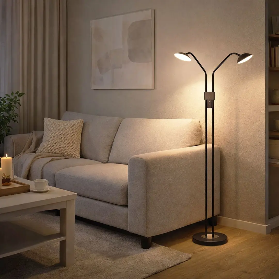 Fischer & Honsel Tallri Vloerlamp - 2x LED 7,5W - 135cm - Dimbaar - Zwart