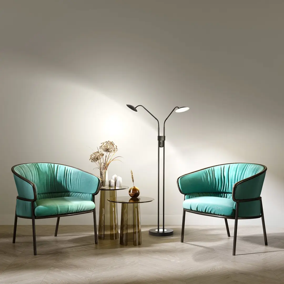 Fischer & Honsel Tallri Vloerlamp - 2x LED 7,5W - 135cm - Dimbaar - Zwart