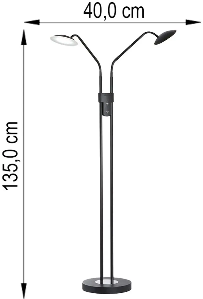 Fischer & Honsel Tallri Vloerlamp - 2x LED 7,5W - 135cm - Dimbaar - Zwart