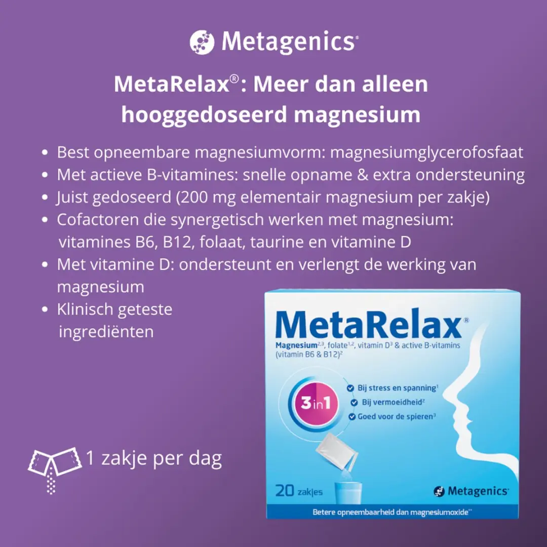 Metagenics MetaRelax Magnesium Poeder 20 Zakjes