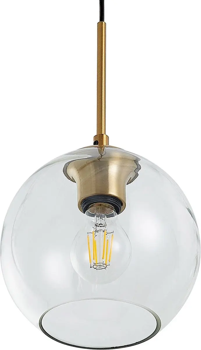 Lindby Hanglamp 3-lichts - Staal/Glas - E27 - Messing/Transparant/Zwart