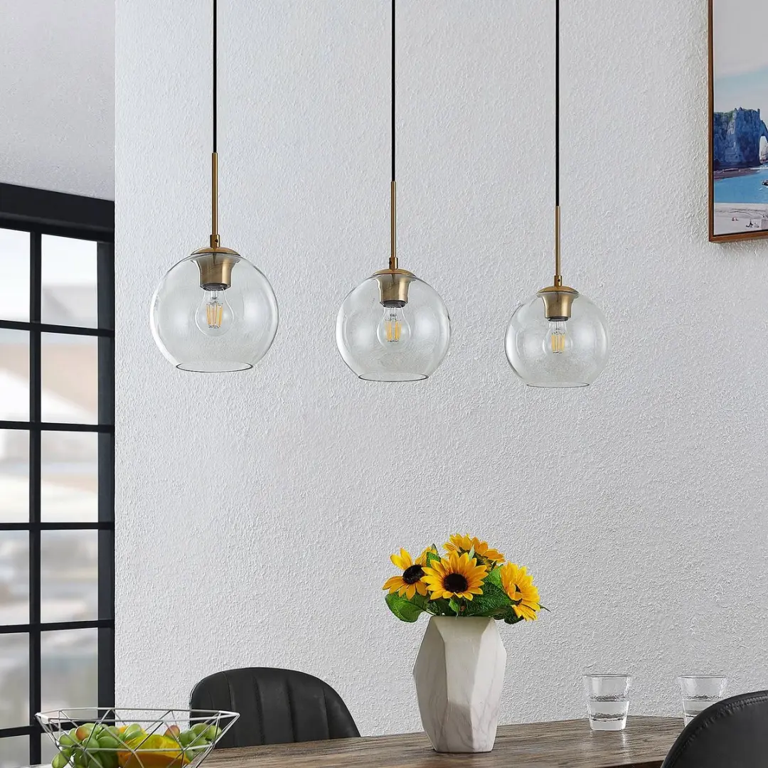 Lindby Hanglamp 3-lichts - Staal/Glas - E27 - Messing/Transparant/Zwart
