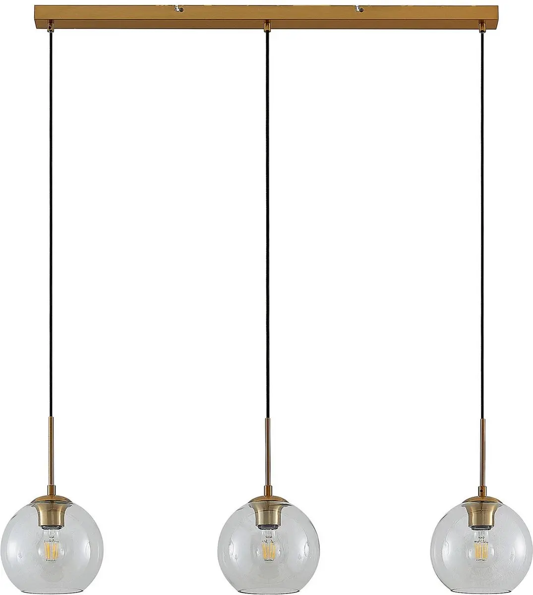 Lindby Hanglamp 3-lichts - Staal/Glas - E27 - Messing/Transparant/Zwart