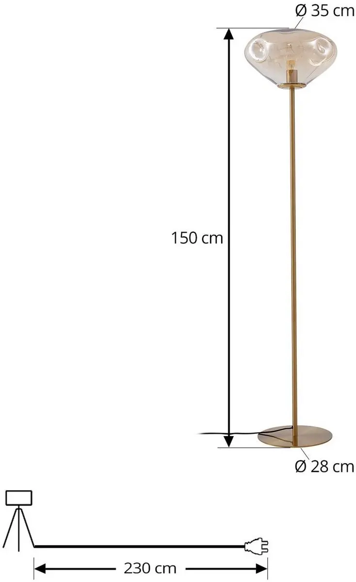 Lindby Vloerlamp 1 Licht E27 - 15W - Amber/Messing