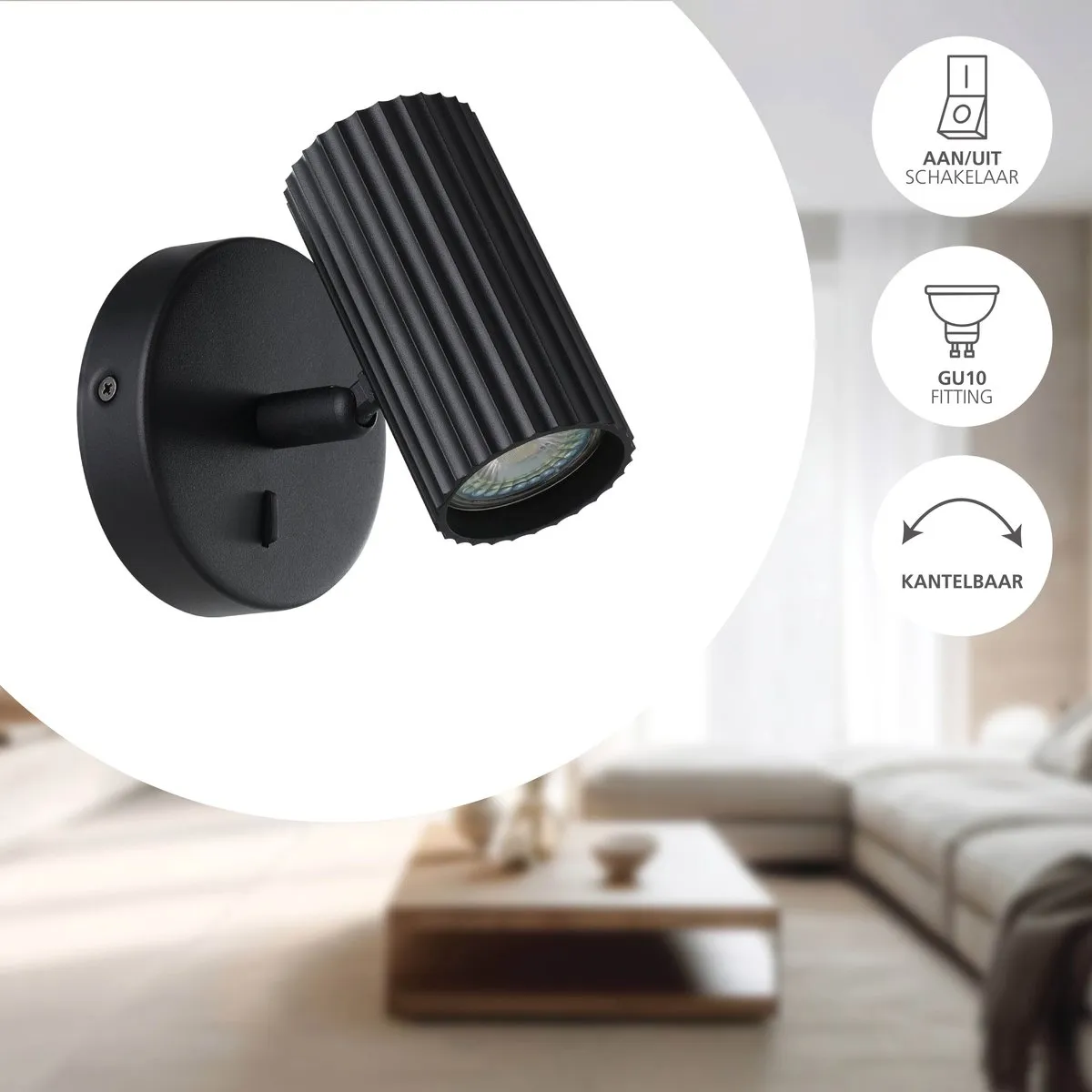 Eglo Portillo Wandlamp GU10 - 5W - Zwart