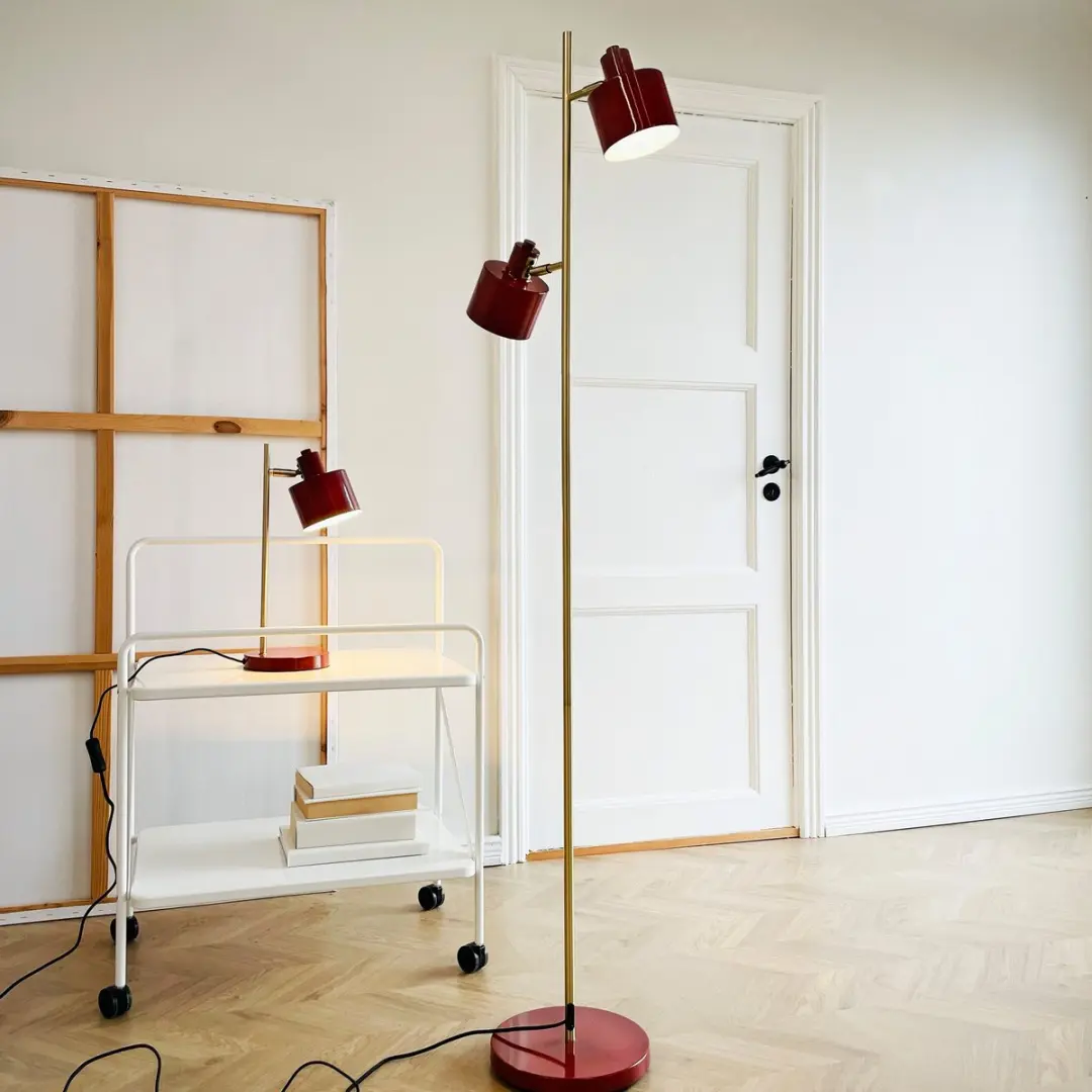 Dyberg Larsen Vloerlamp Ocean H160cm - 2x6W - Donkerrood/Messing