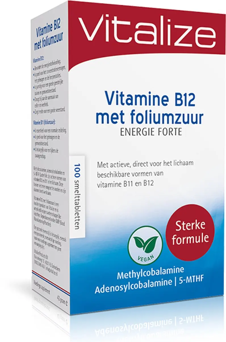Vitalize Vitamine B12 Foliumzuur Energie Forte 100 Smelttabletten