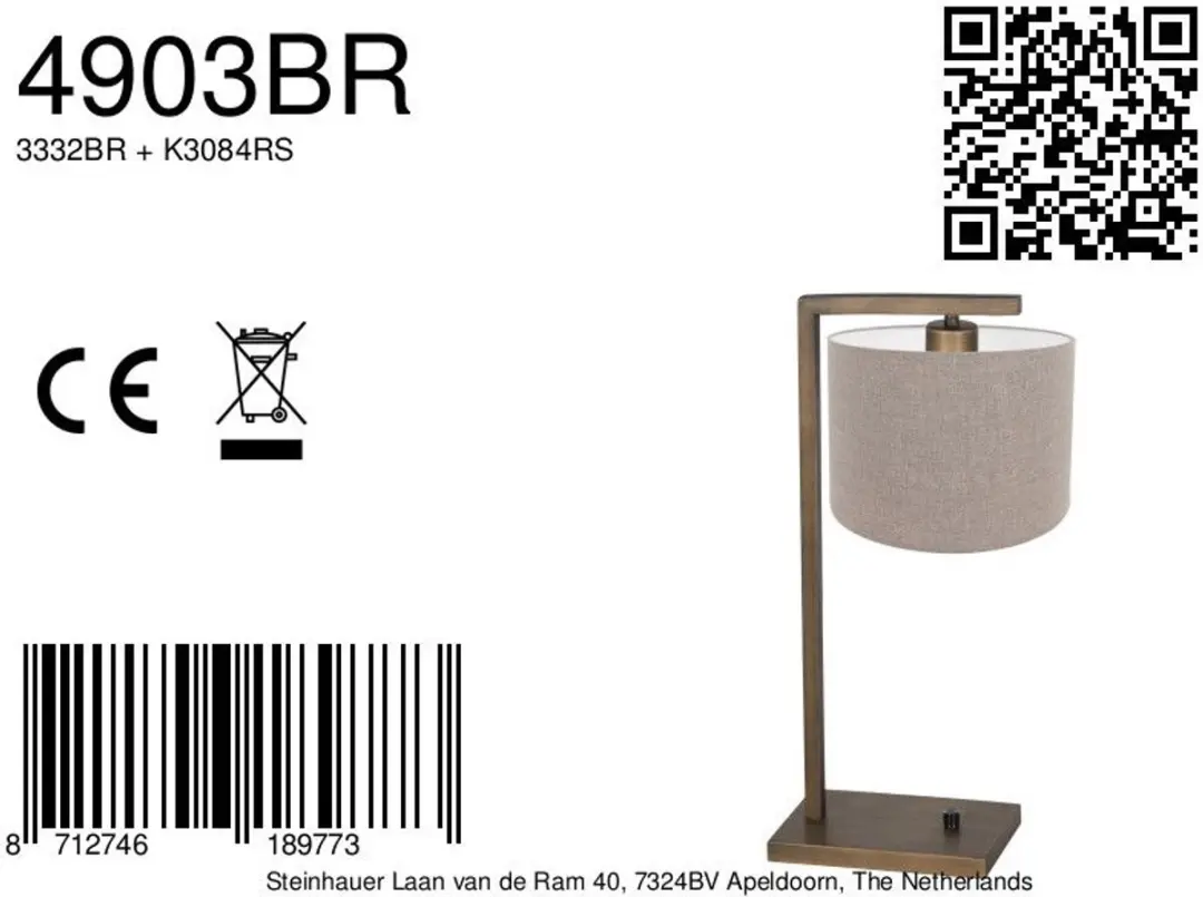 Steinhauer Stang 4903BR Bronzen Tafellamp - 40W - Grijs - afbeelding 6 van 6