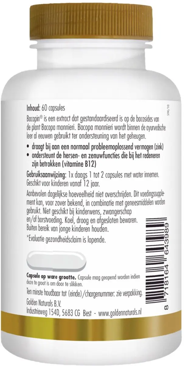 Golden Naturals Bacopa Brain Support 60 Vegan Capsules