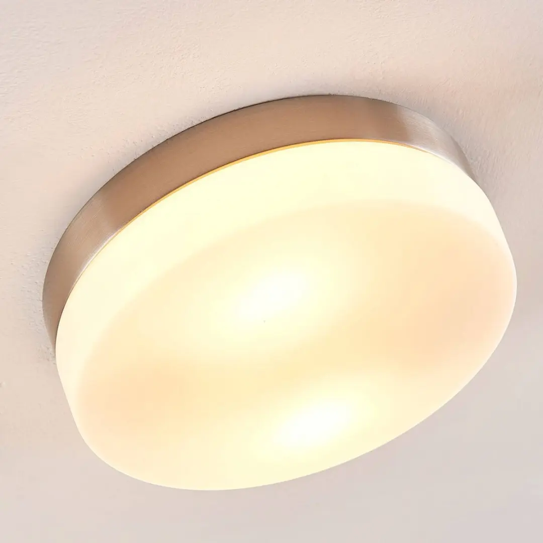 Lindby Plafondlamp Badkamer 2-Lichts - Ø23,5cm - Wit/Nikkel