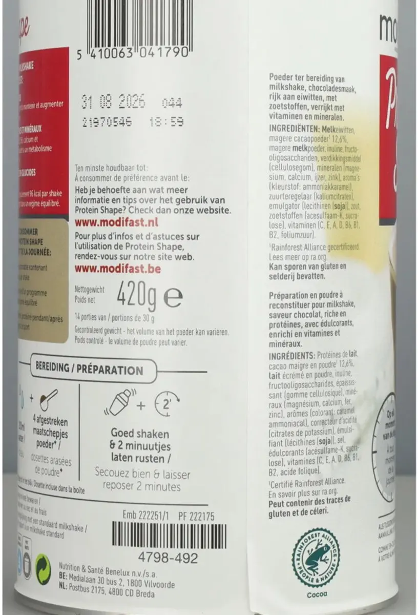 Modifast Protein Shape Milkshake Chocolade 2,5kg