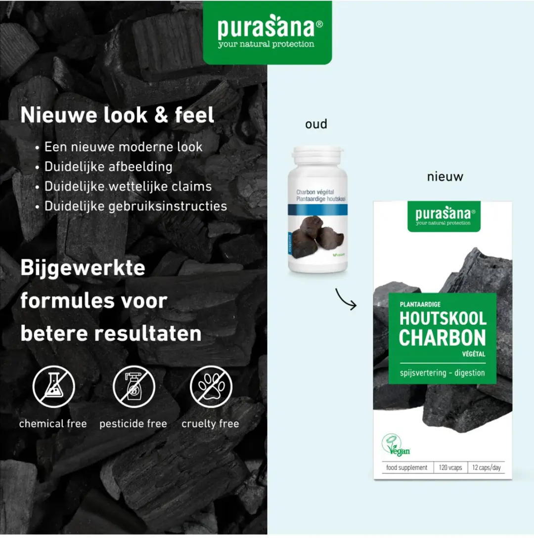 Purasana Houtskool Plantaardig 120g - 120 Stuks