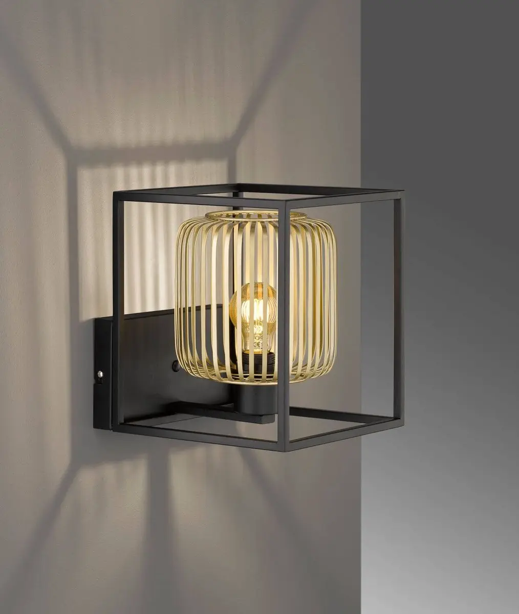 Fischer & Honsel Caydo Wandlamp 1x E27 - Zwart/Goud