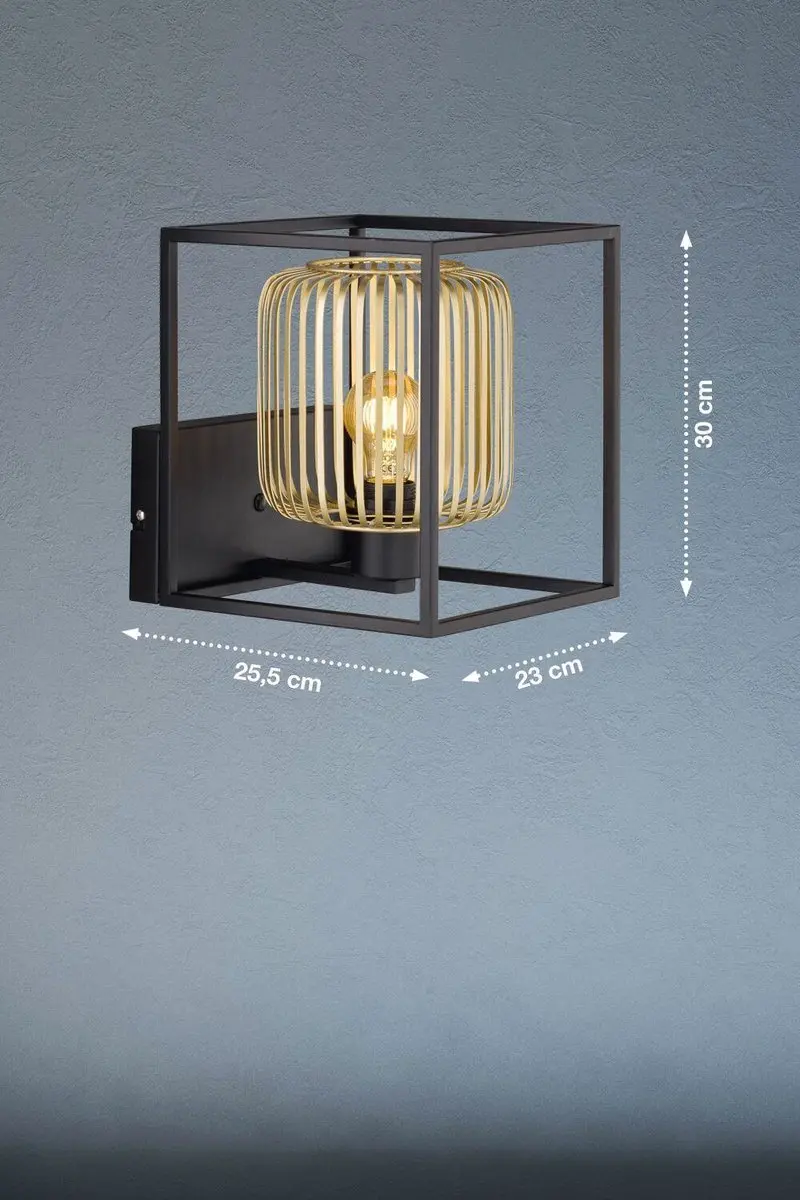 Fischer & Honsel Caydo Wandlamp 1x E27 - Zwart/Goud